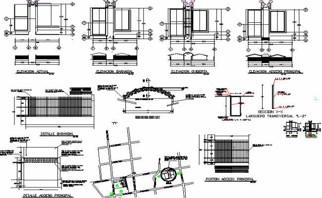 Details of perimeter fencing and roofing construction of house dwg file