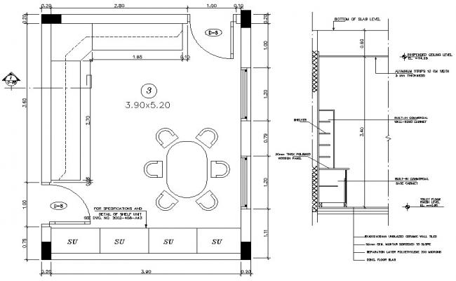 Elevation, plan and sectional detail of restaurant block 2d view ...