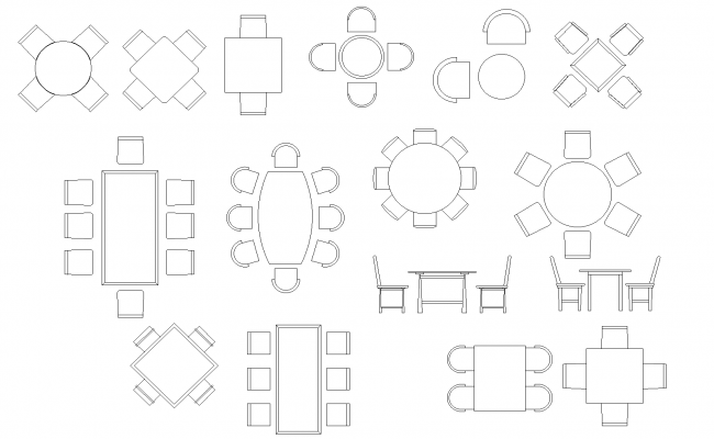 Dining table set plan detail dwg file.