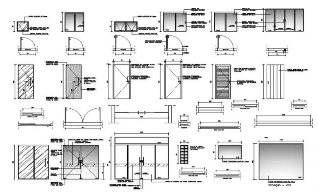 Glassdoor blocks 2d view elevation and section dwg file - Cadbull