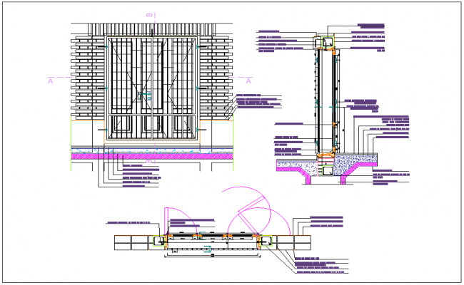 Door elevation section and plan view detail dwg file