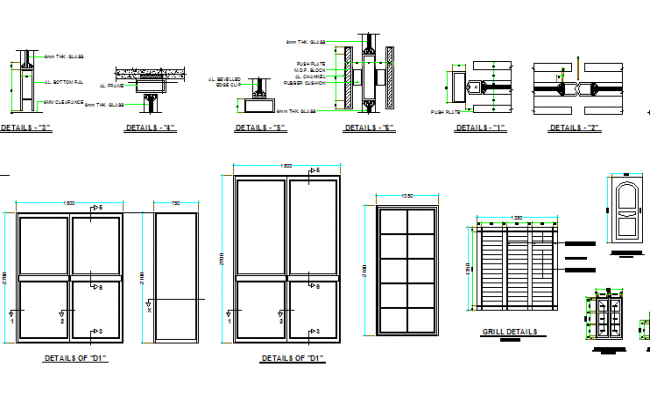 Doors and windows installation with grill dwg file