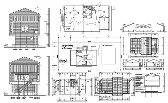 Floor plan of bungalow 6.00mtr x 20.00mtr with detail dimension in dwg ...