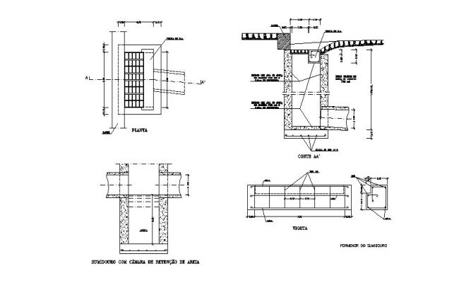 Drainage sewer system section, plan and structure details dwg file