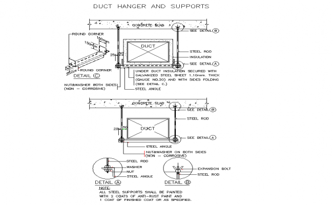 Duct hanger and supports plan detail dwg.