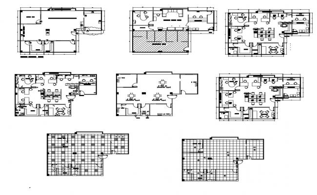 Floor plan layout of multi-flooring office building dwg file - Cadbull