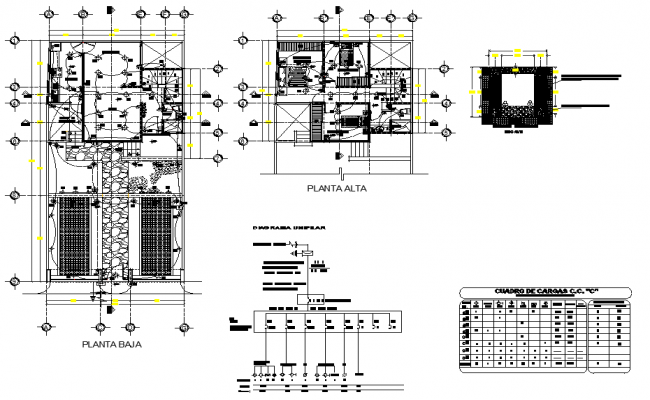 Electrical diagram view with legend and switch board view for classroom