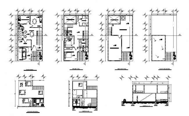  Elevation  section  and floor plan  details of two story 