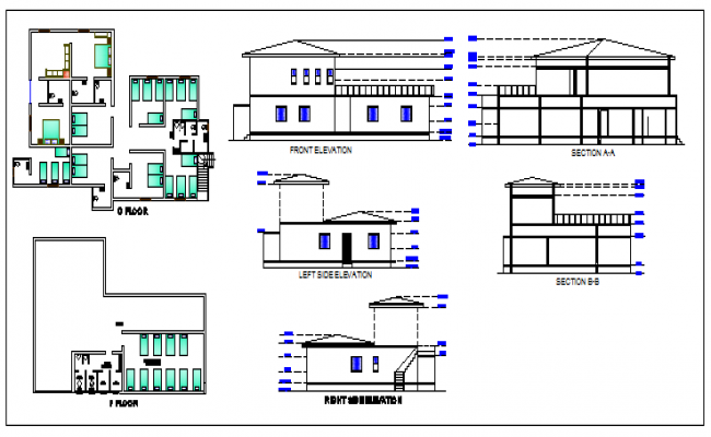 Elevation and plan design drawing of Dormitory design drawing