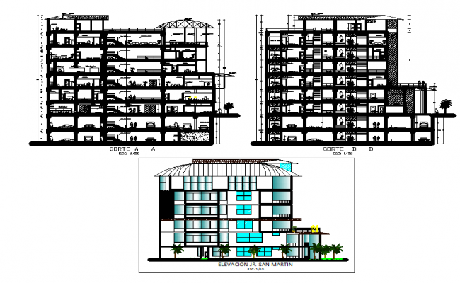 High rise buidling office elevation design model - Cadbull