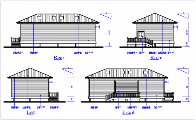 Elevation and side elevation view of house detail dwg file