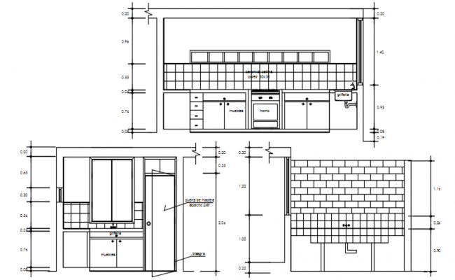 Kitchen platform sectional details - Cadbull