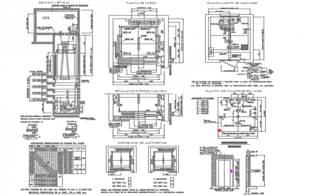 Elevator plan and section detail dwg file