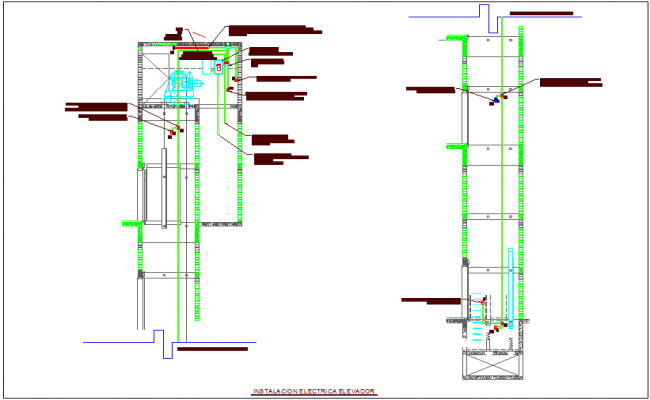 Elevator view with electrical connection dwg file