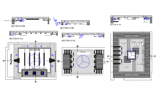 False Ceiling Interior Design With Plan And Section View Dwg