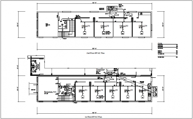 First and second floor HVAC plan of corporate office dwg file