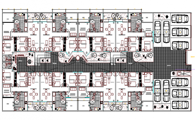 Five floors layout plan details of multi-story residential building dwg ...