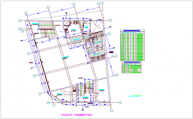 Plan, elevation and section detail of single story building block ...