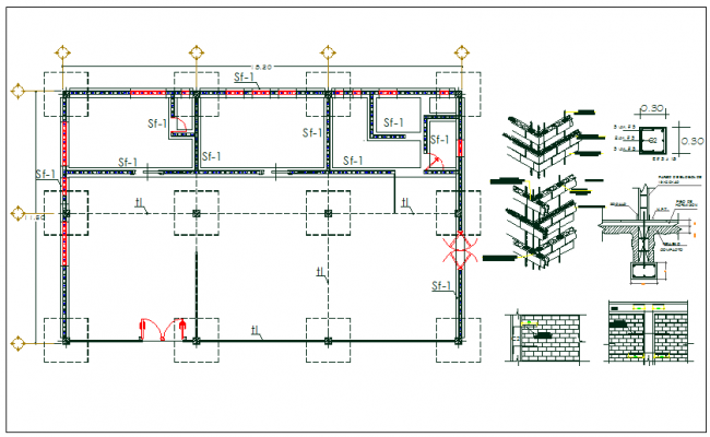 Floor column  foundation plan  layout  detail view dwg file