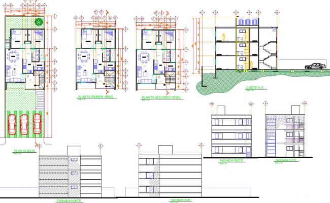 Floor Planelevation And Section View Of Building Dwg File