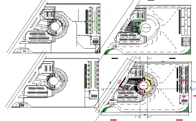 Floor plan layout details of circular trucks top and bus station ...