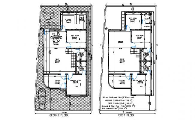 Floor Plan Of Residential House 32 X 60 With Detail Dimension In Autocad