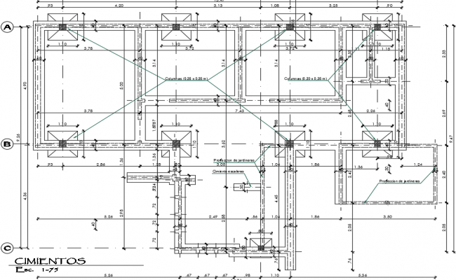 Foundation center line plan detail dwg file