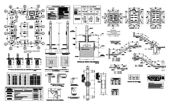 Foundation plan, staircase and construction details of apartment ...