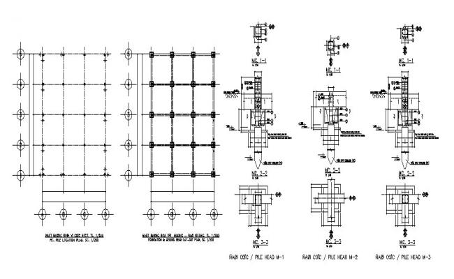 Foundation plan with column structure details of dump house dwg file