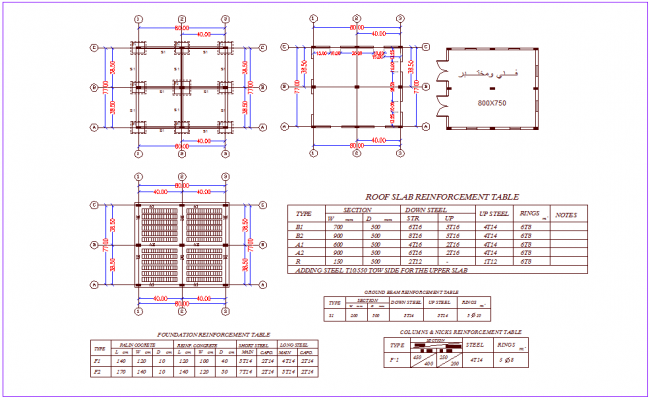 Foundation plan with roof slab reinforcement dwg file