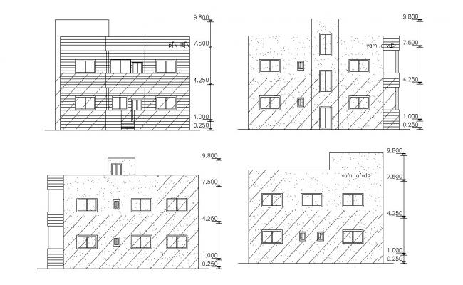 Modern bungalow main elevation and doors and windows details dwg file ...