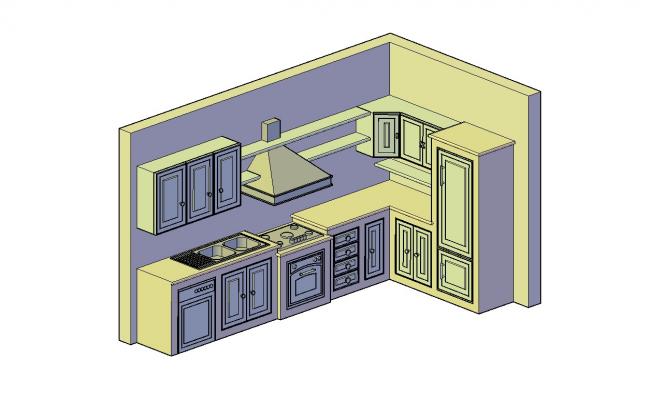 House kitchen layout plan cad drawing details pdf file - Cadbull