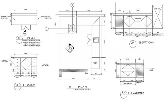 Elevation, section and floor plan distribution details of multilevel ...