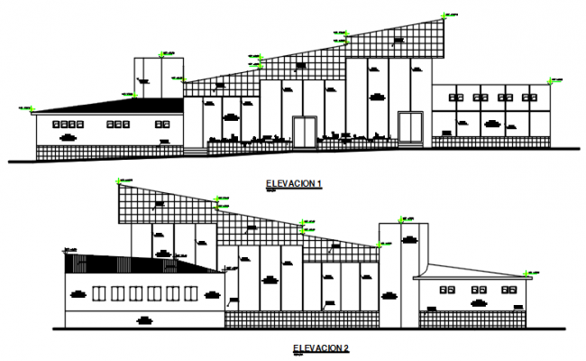 office building elevation, section, plan and auto-cad