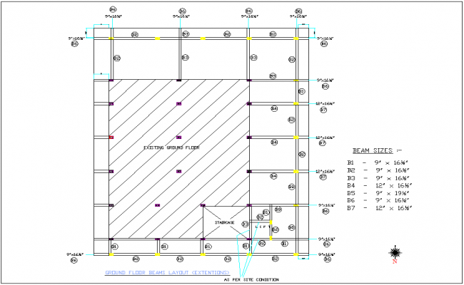 Ground floor beam layout with extension view and view of beam size for ...