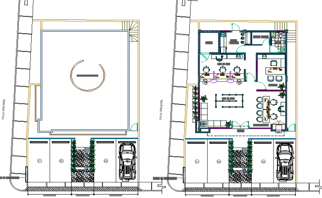 Ground floor plan details of bank branch office dwg file