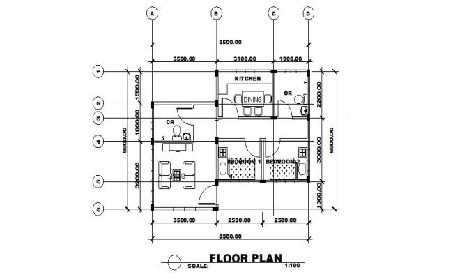 Ground floor plan  details of small  house  cad drawing  