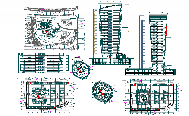 High rise building floor plan,elevation and section view 