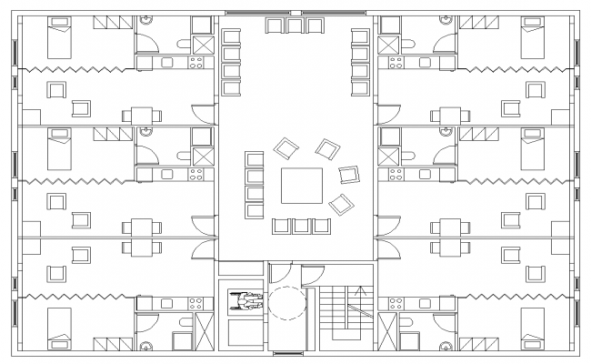 Hostel building structure detail plan 2d view dwg file