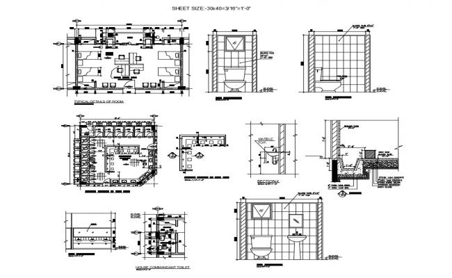 Hotel Blocks Details Of Toilet Installation And Room Plan Cad Drawing Details Dwg File