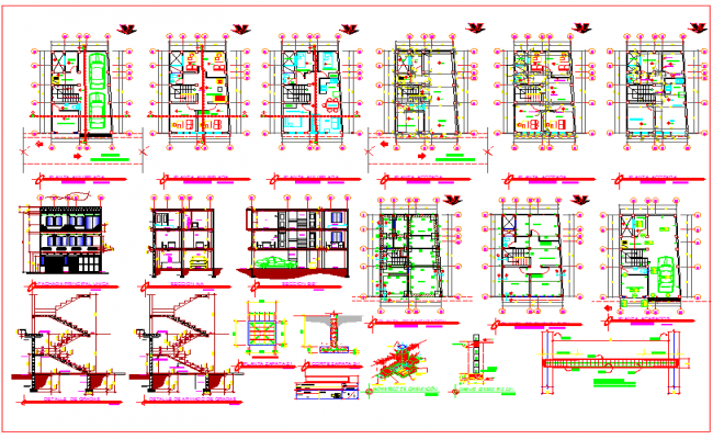 Plan of house 7.00mtr x 7.40mtr with section and elevation in dwg file ...