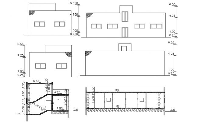 Sectional elevations of bunglow in dwg file - Cadbull