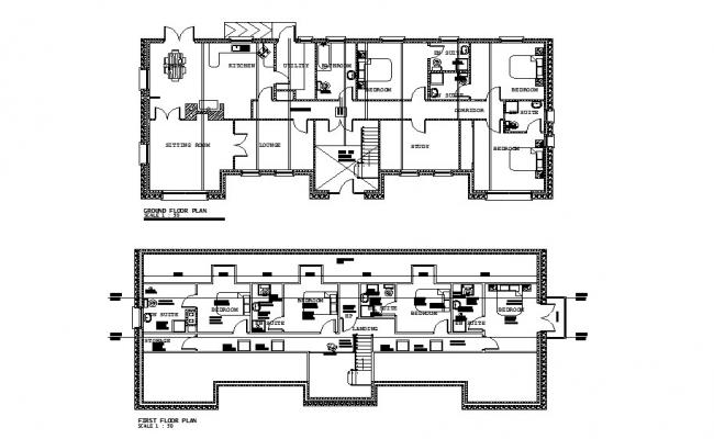 House Ground And First Floor Layout Plan Cad Drawing Details Dwg File