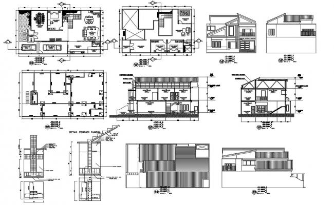 2 storey house plan with interior design in dwg file - Cadbull