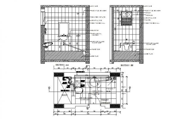 House toilet section and sanitary installation details dwg file