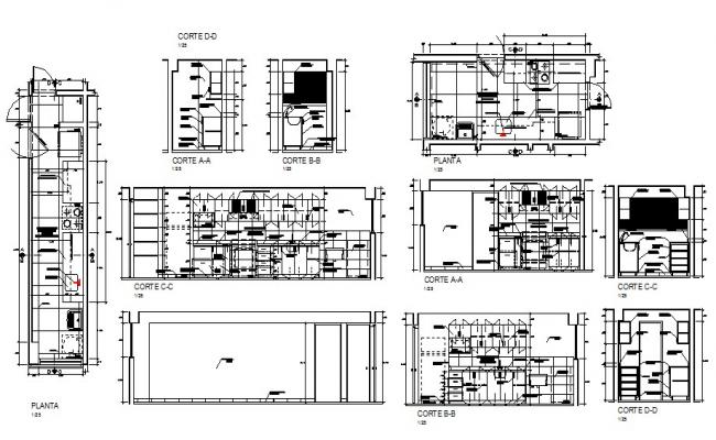 Huge kitchen section, plan and auto-cad details dwg file