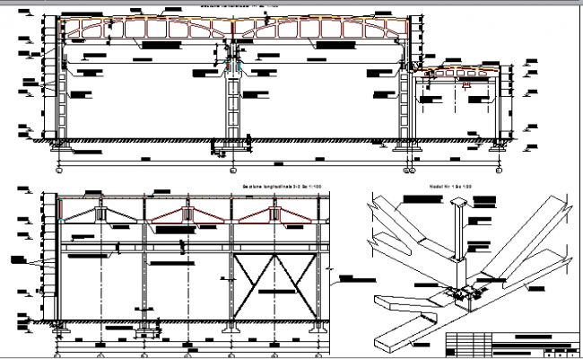 Industrial plant building section with wall construction details dwg file