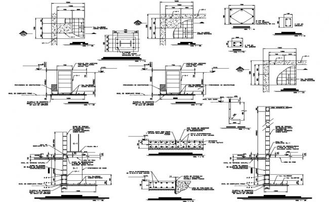 Combined footing detail section 2d view layout file