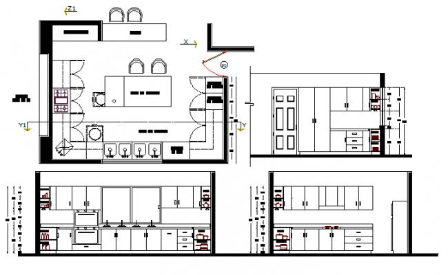 Kitchen details with cut sectional view design dwg file