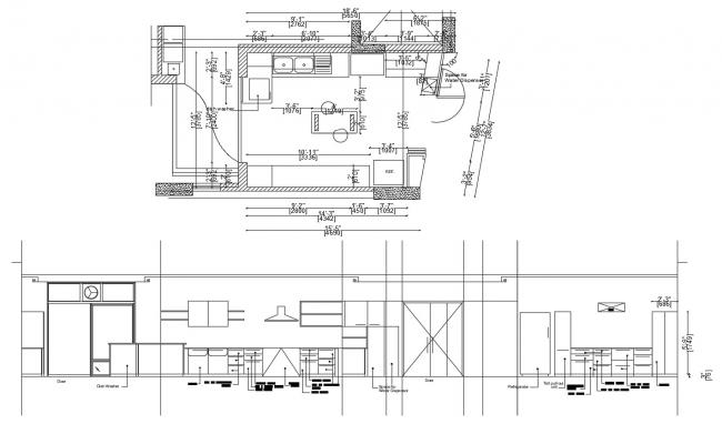 House kitchen all sided section, layout plan, furniture and interior ...